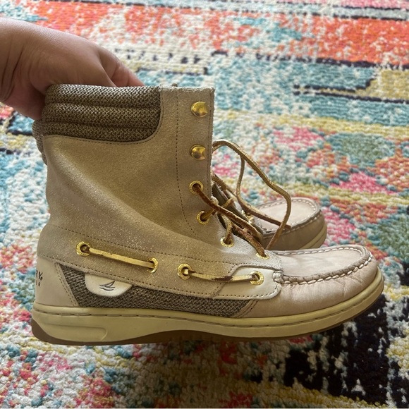 Sperry Top-Sider Hikerfish Lace-Up Leather Ankle Boots size 6.5 Tan Gold Shimmer - Picture 3 of 8